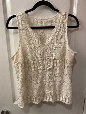 Garnet Hill Cream Crochet Knit Tank Top